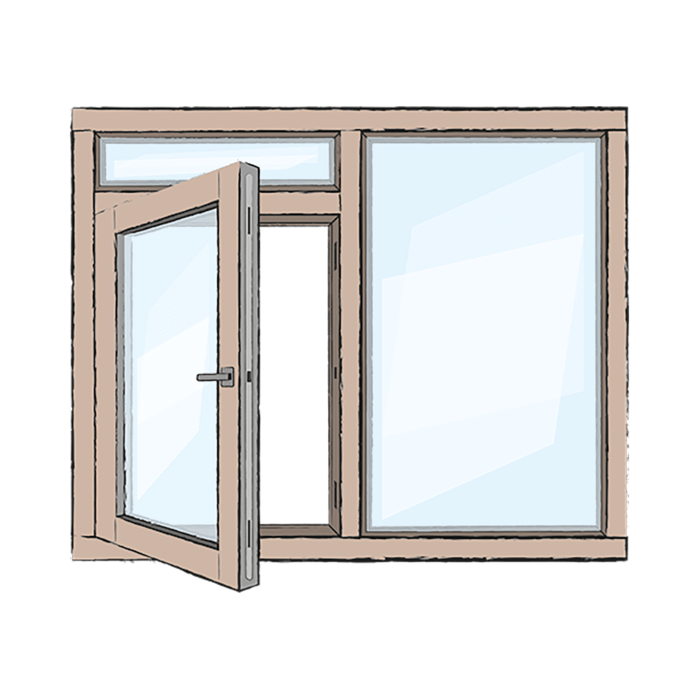Draai/kiep raamkozijn met bovenlicht en vast raam