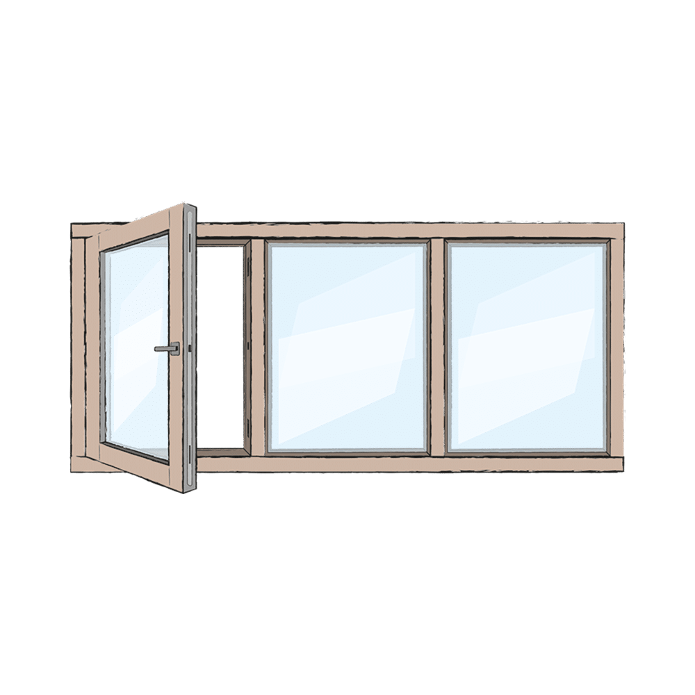 Draai/kiep raamkozijn met twee vaste ramen